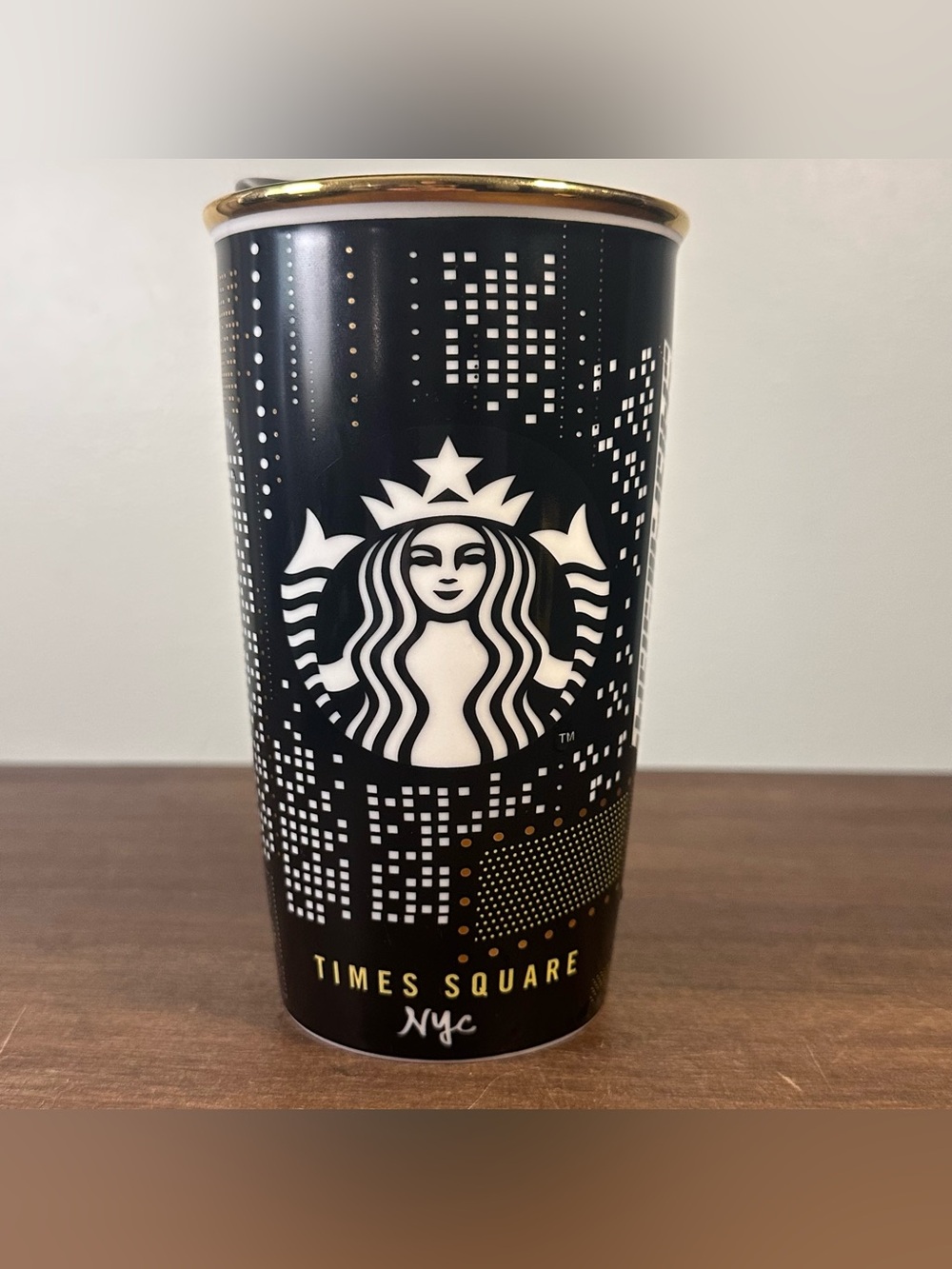 Starbucks Times Square NYC 12oz 2015 Ceramic Tumbler with Lid Coffee Collectible